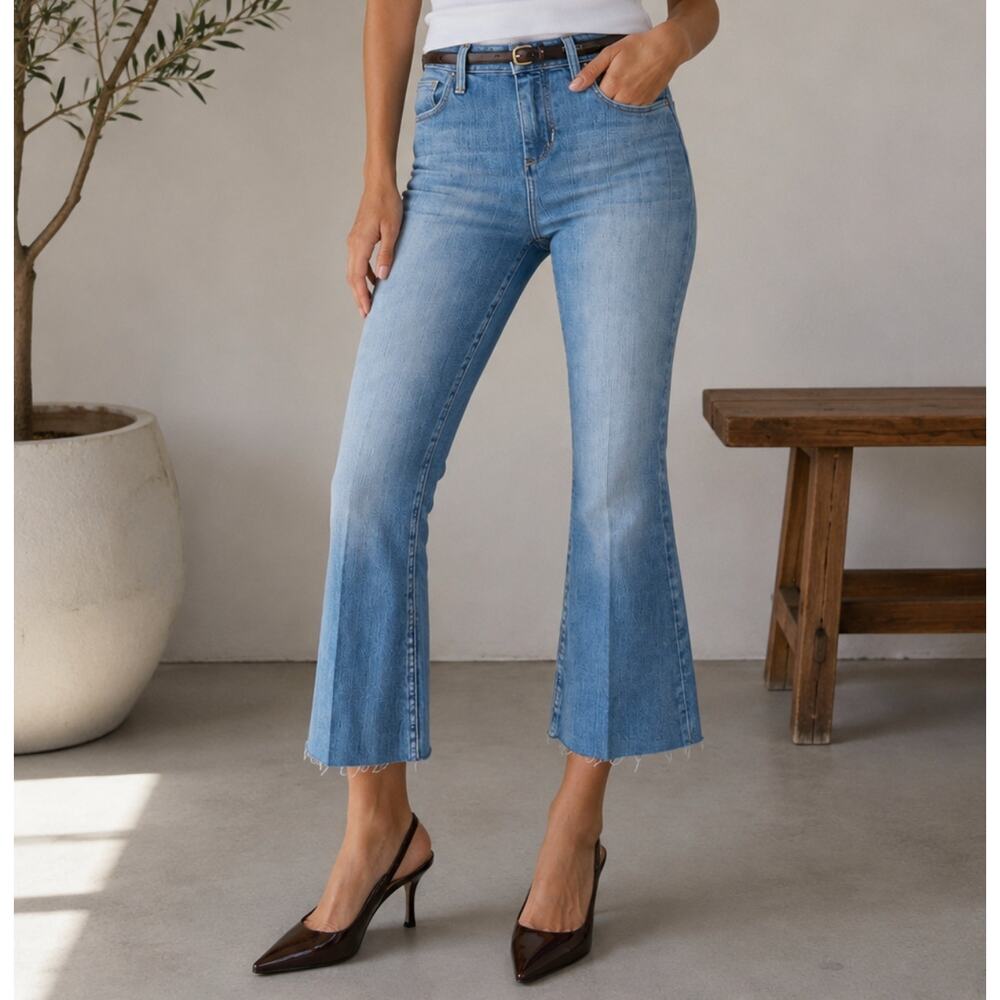 L’AGENCE High Rise Cropped Flare Jeans Size 31 Boho Quiet Luxury Denim